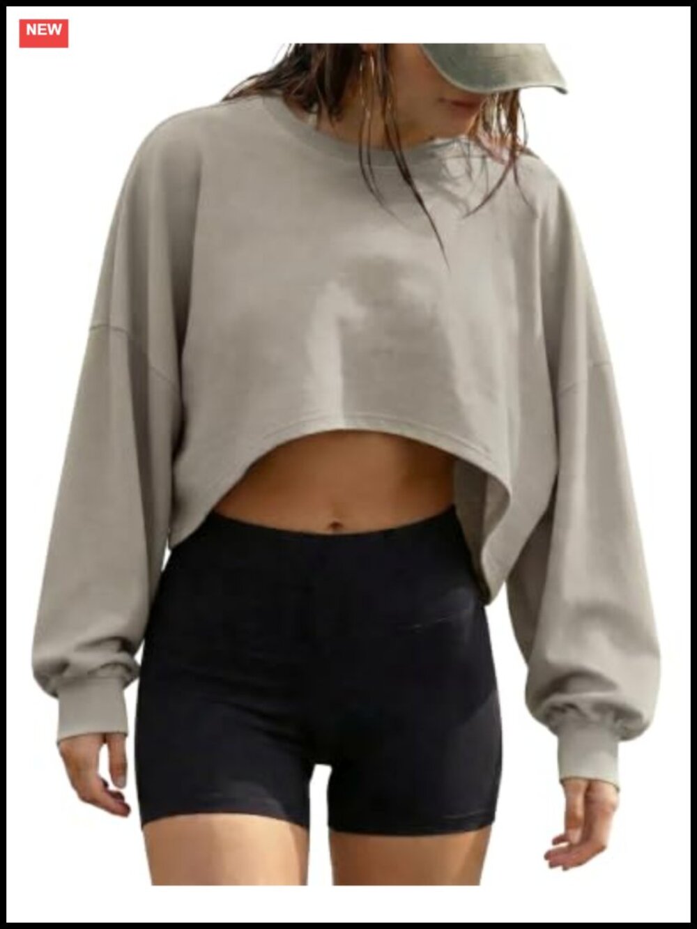 Womens Cropped Long Sleeve Crewneck Loose Fit Lightweight Workout Tee